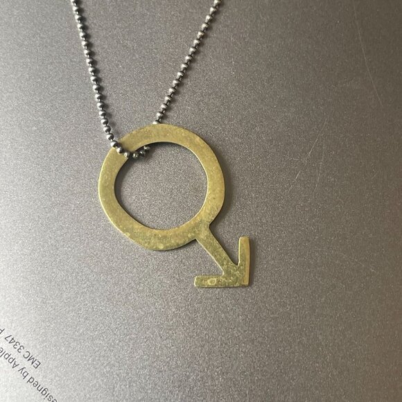 925 Sterling Silver Beaded Chain Male Gender Mars Symbol Necklace - Picture 4 of 7